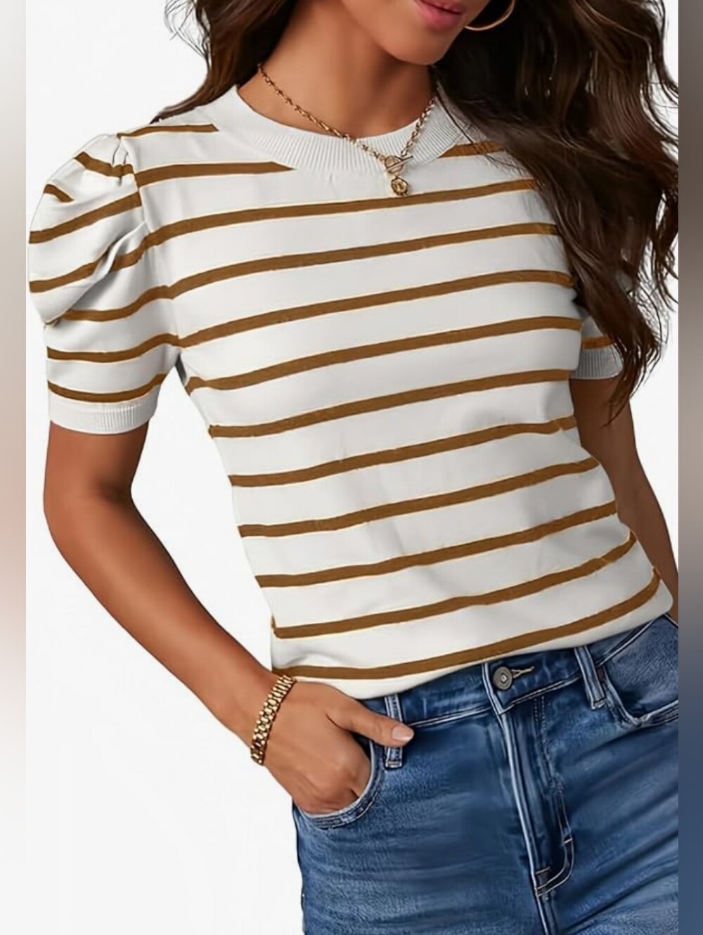 Short Puff Sleeve Striped Top